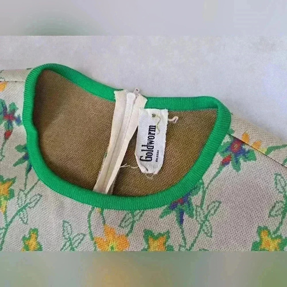 GOLDWORM Wool Knit Vintage Dress Metallic Green Floral Size S - Picture 8 of 15